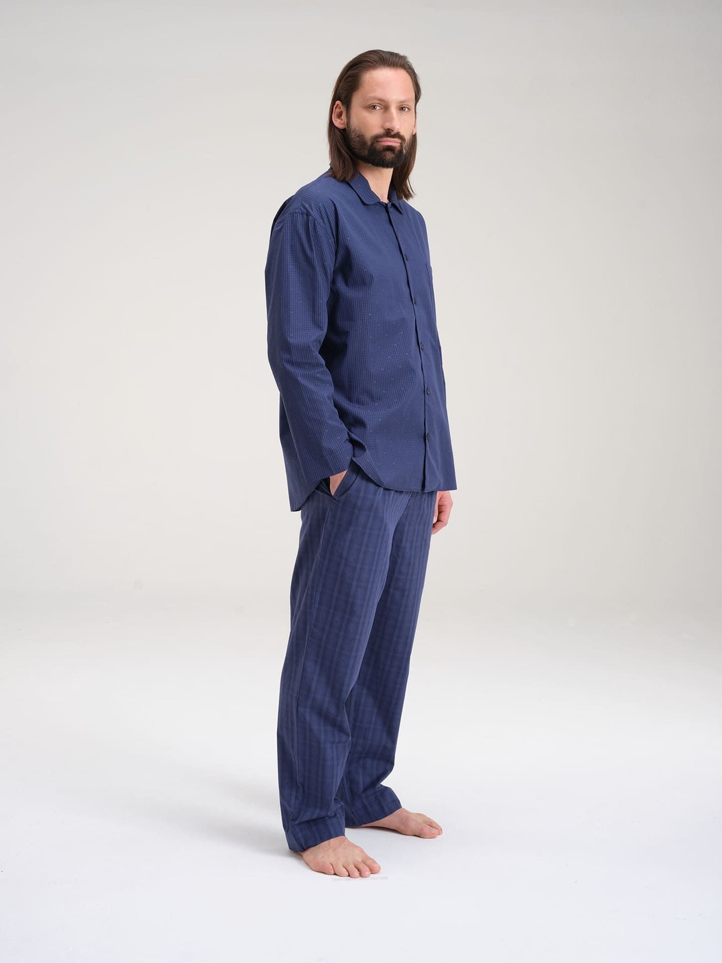 Avonté Pyjama Shirt midnight navy check Nachtwäsche Größe XS